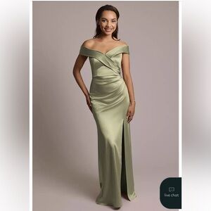 David’s Bridal Elegant Off-Shoulder Eucalyptus Gown